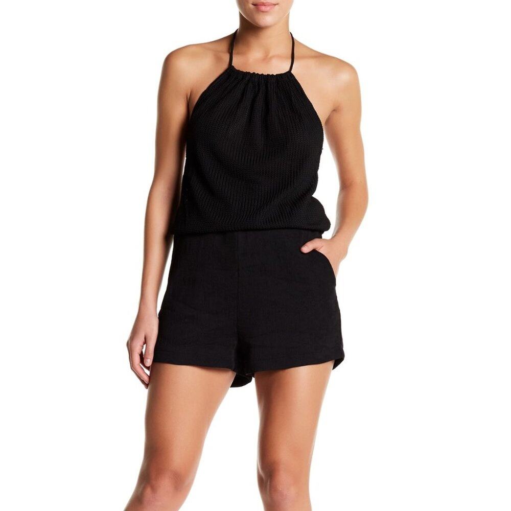 Endless Rose Black Knit Halter Neck Romper - S